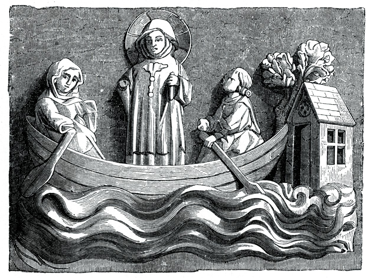 Sankt Julian og Sankt Basilissa, hans kone, formidler Kristus i deres båd, 13. århundrede 1870 af Unbekannt
