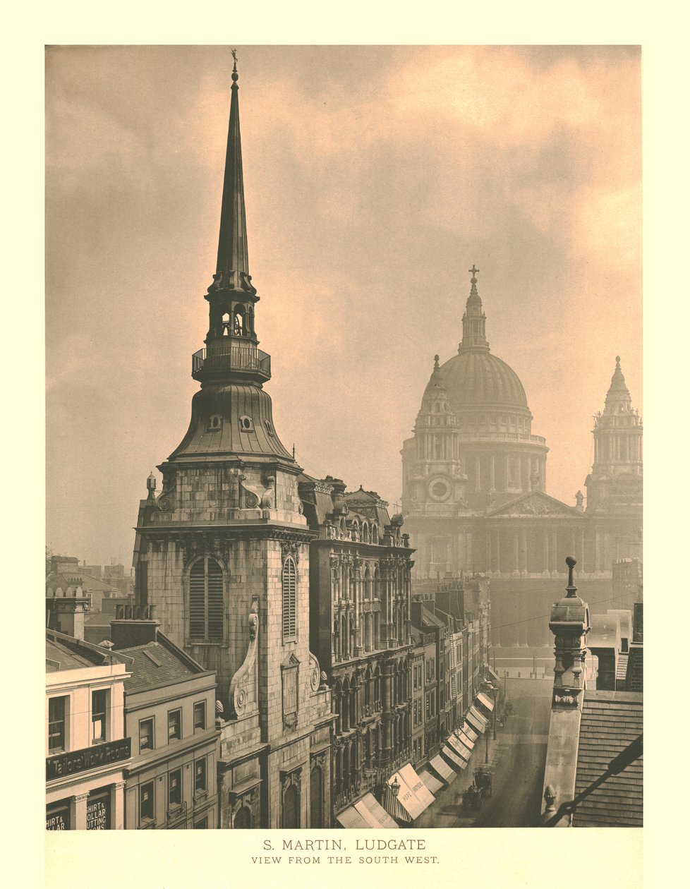 St Martin, Ludgate, Udsigt fra det sydvestlige, midten af slutningen af det 19. århundrede. af Unbekannt