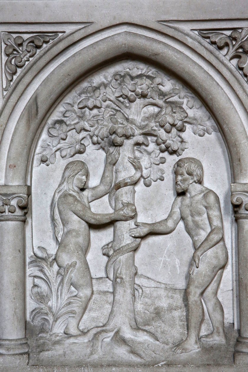 St Martins katolske kirke, Villers sur Mer, Frankrig. Lettelse. Adam og Eva af Unbekannt