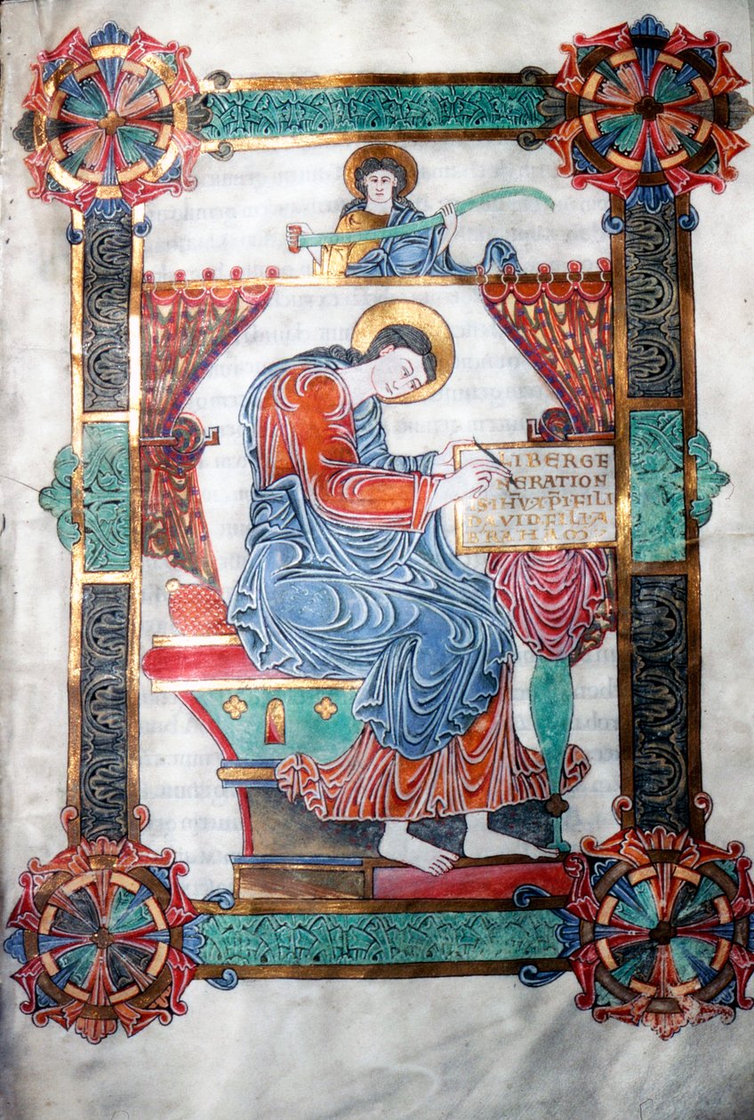 St. Matthæus skriver sit evangelium, angelsaksisk værk, c1062-65. af Unbekannt