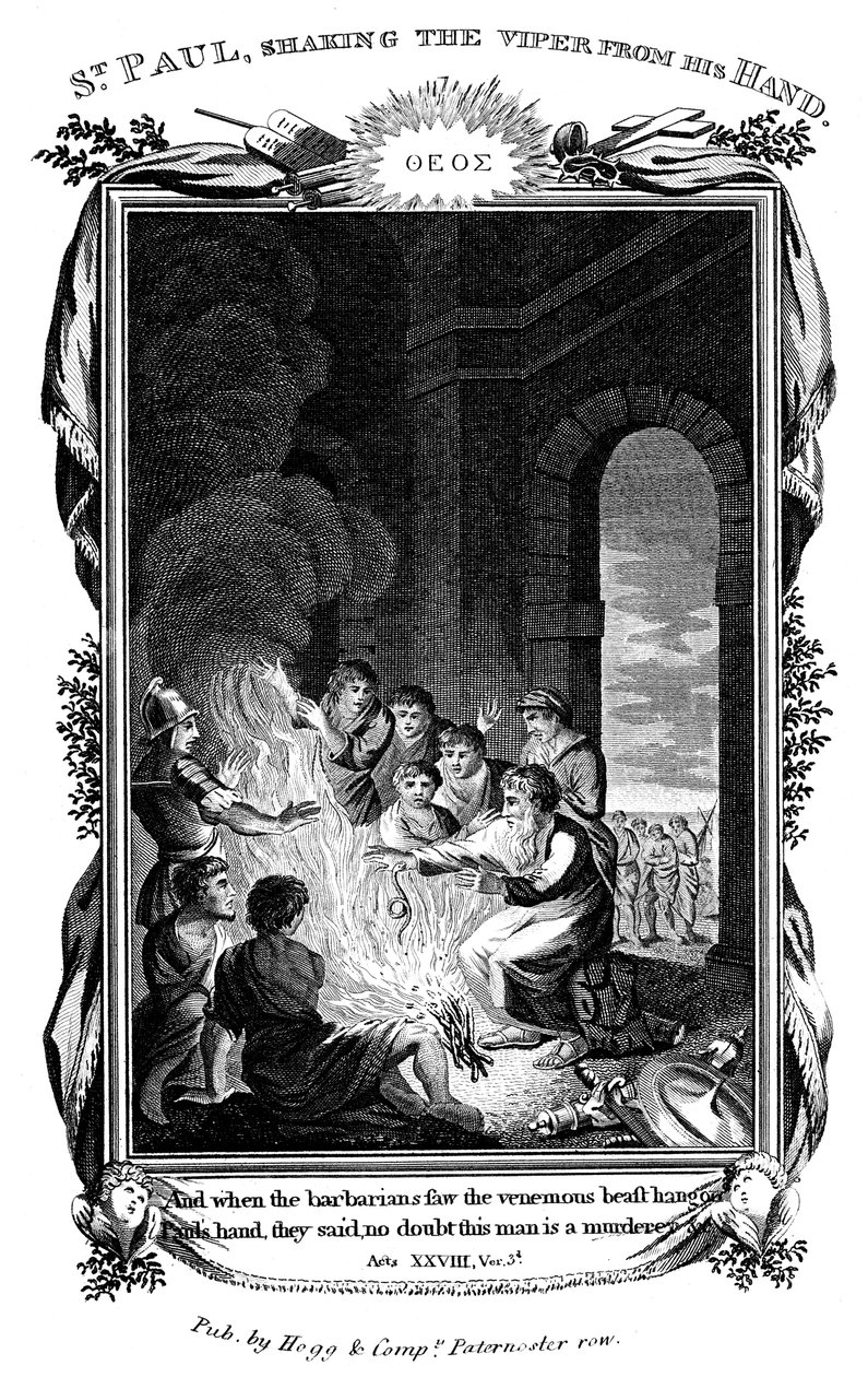 Apostlen Paulus ryster hugormen fra sin hånd, c1808 af Unbekannt
