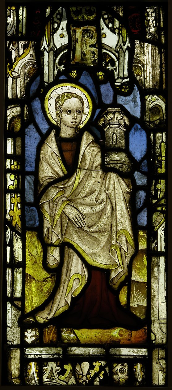 Farvet glaspanel med St. Barbara, britisk, ca. 1450. af Unbekannt