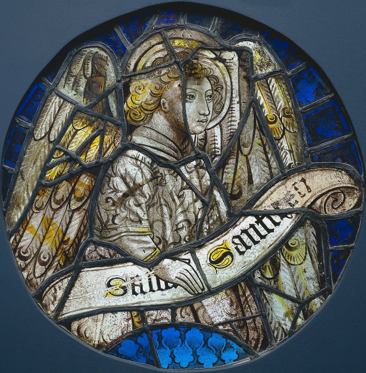 Glasmaleri med en engel, der holder en rulle, ca. 1425-1450. af Unbekannt