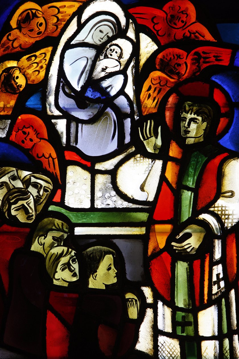 Farvede glas forestillende Don Bosco i Notre-Dame-de-la-Trinite-kirken, Blois, Frankrig af Unbekannt
