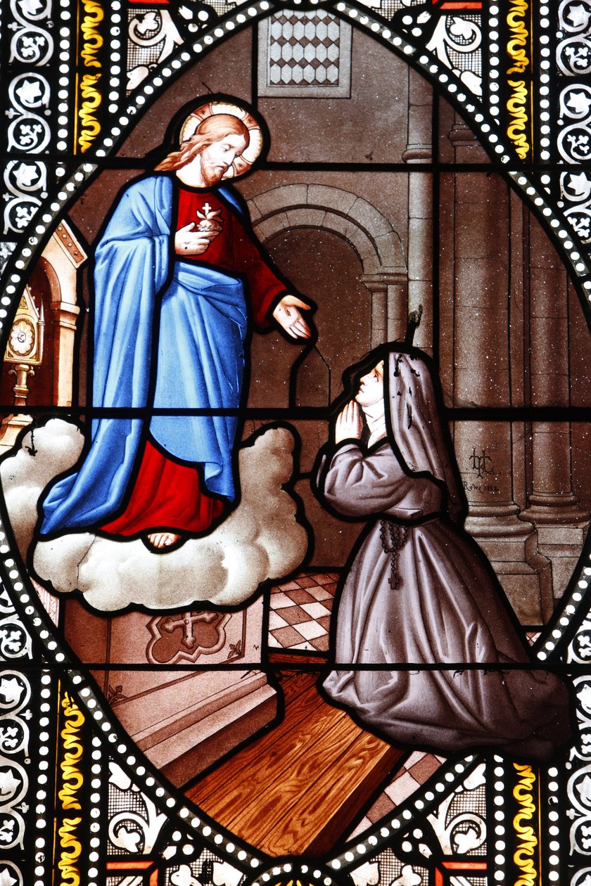 Farvet glas forestillende Sainte Marguerite-Marie Alacoque, La Cavalerie, Frankrig af Unbekannt