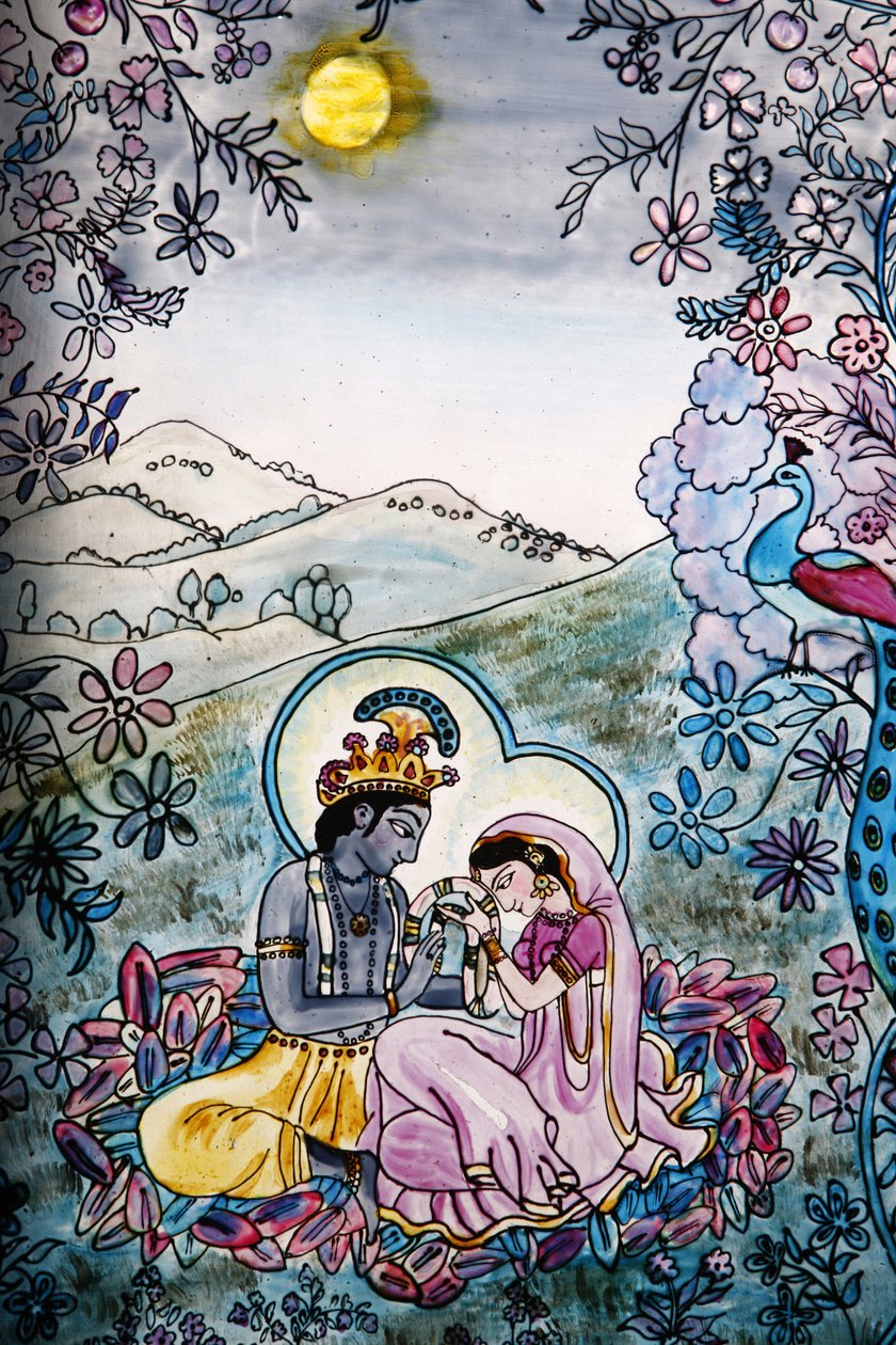 Farvet glas i Iskcon-templet: Krishna og Rada, Londres, Grande-Bretagne af Unbekannt