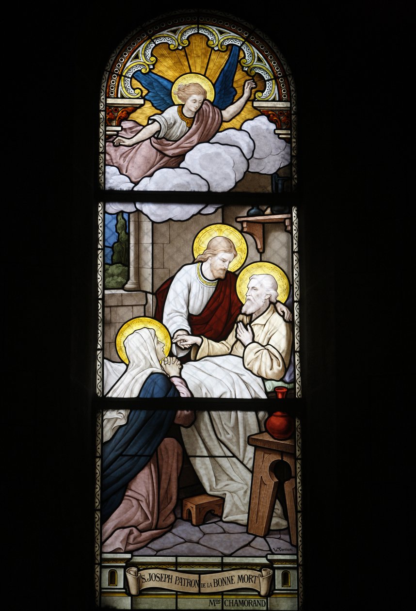 Glasmaleri i Notre Dame du Rosaire katolske kirke: Saint Joseph, skytshelgen for døden, Saint-Ouen, Frankrig af Unbekannt