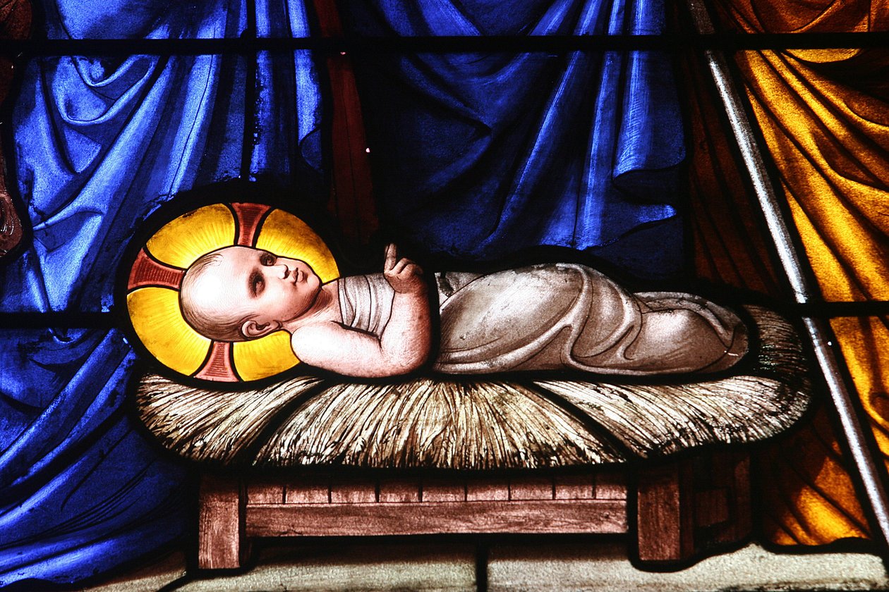 Glasmosaikvindue: Nativity Geneve Switzerland af Unbekannt