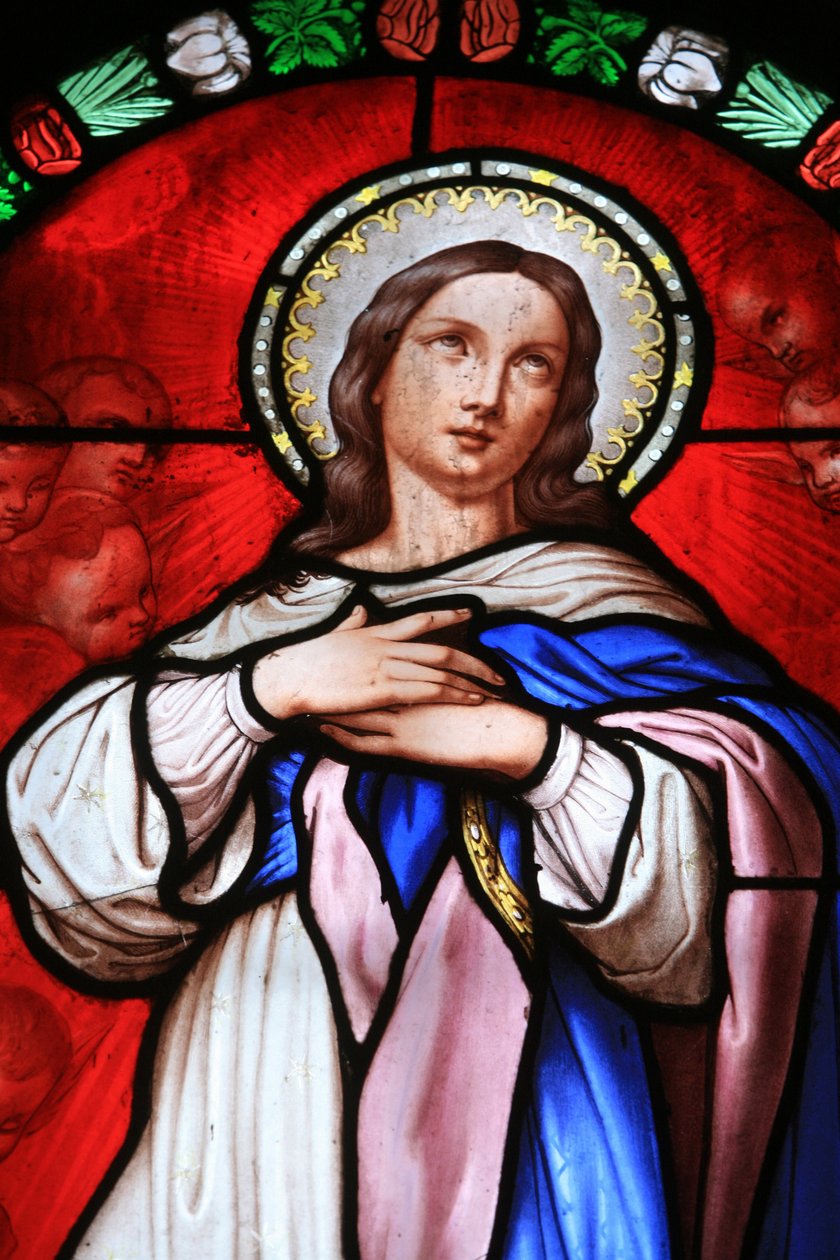 Glasmosaik vindue: Virgin Mary Beaune Frankrig af Unbekannt