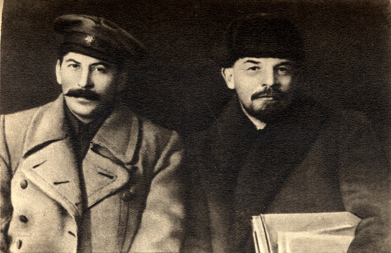 Stalin og Lenin, russiske bolsjevikiske revolutionære ledere, Moskva, Rusland, 1919 af Unbekannt