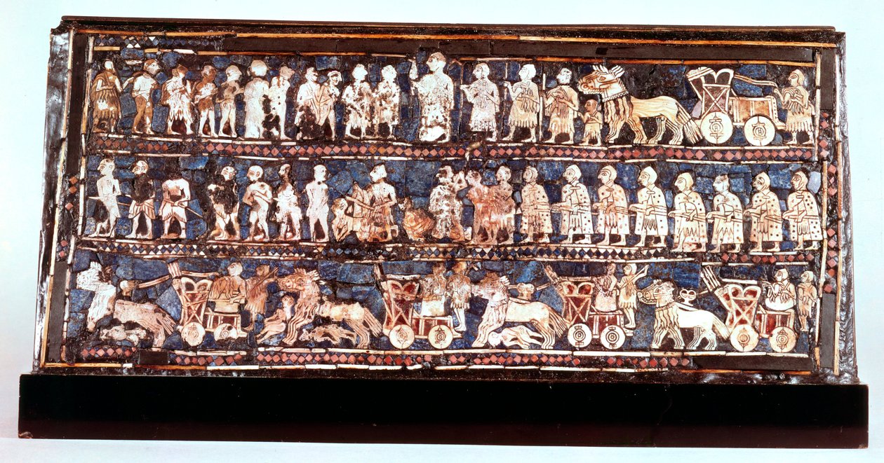 Standard of Ur, krigssiden, fra den kongelige kirkegård i Ur, Sumerian, c2500 f.Kr. af Unbekannt
