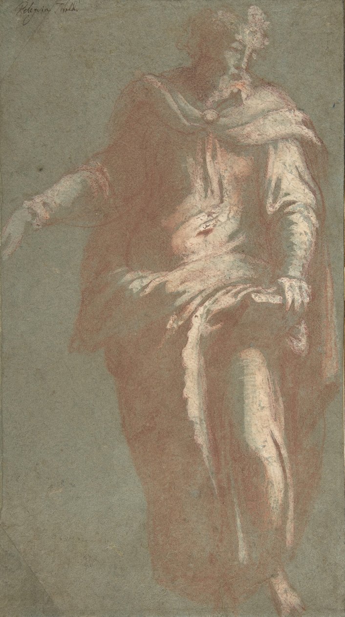 Stående skægget mand holder en bog, 1530-60. af Unbekannt