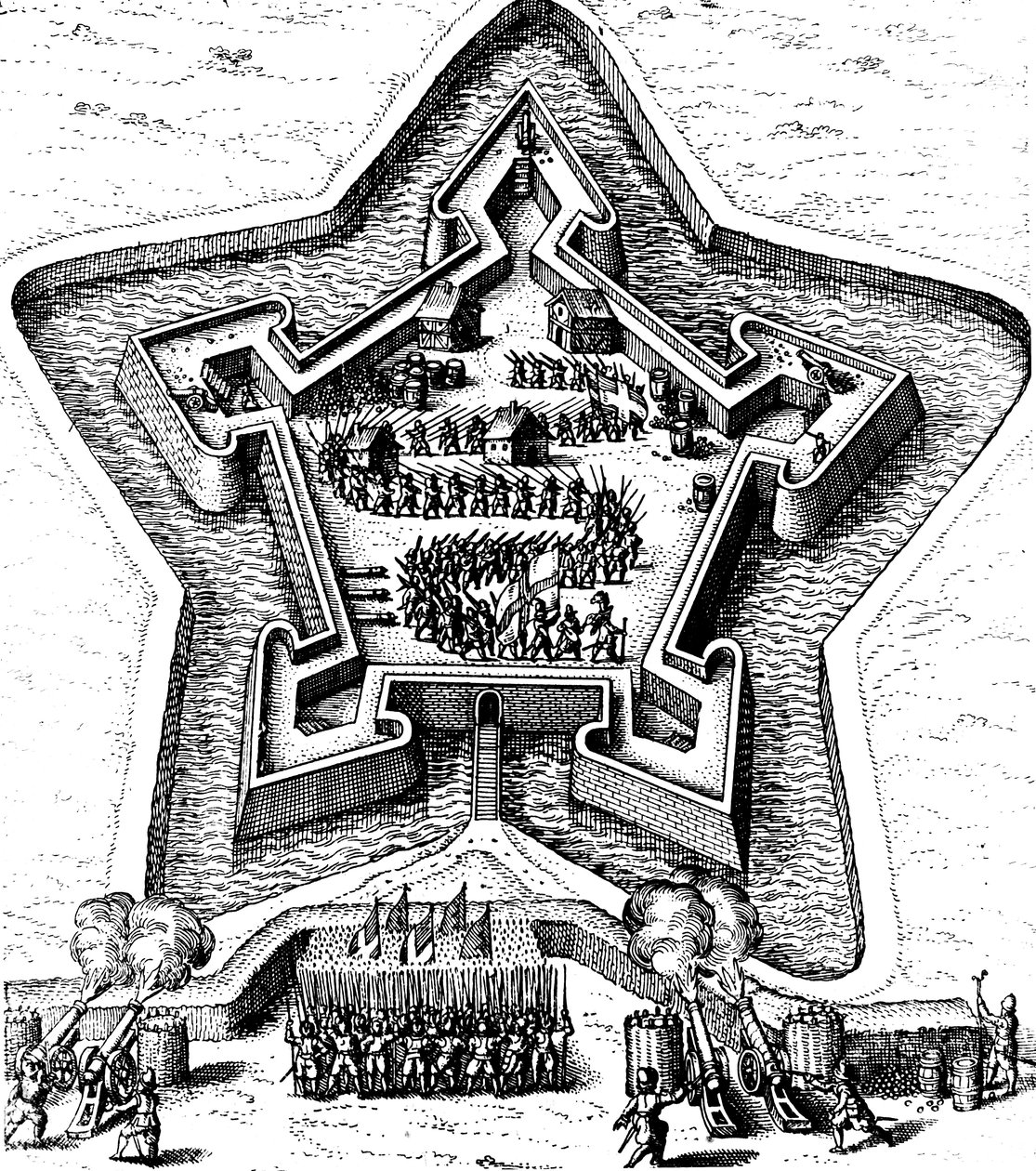 Stjernefortet forsvaret af en voldgrav under belejring, 1617-1619 af Unbekannt