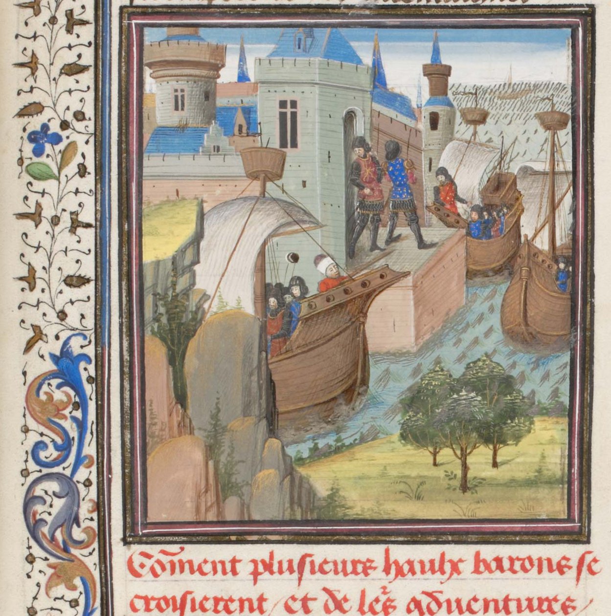 Start på det fjerde korstog. Miniature fra Historia af Vilhelm af Tyrus, 1460