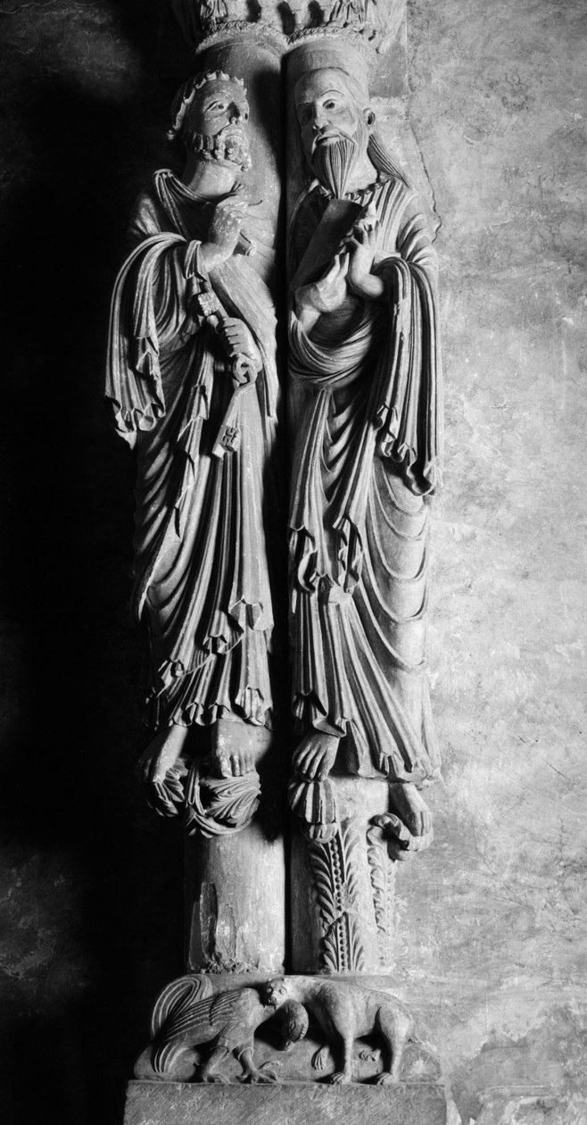 Statuer af St. Peter og St. Paul Anonym skulptur. Cathedrale San Salvador de Oviedo fra det 13.-14. århundrede, Spanien af Unbekannt
