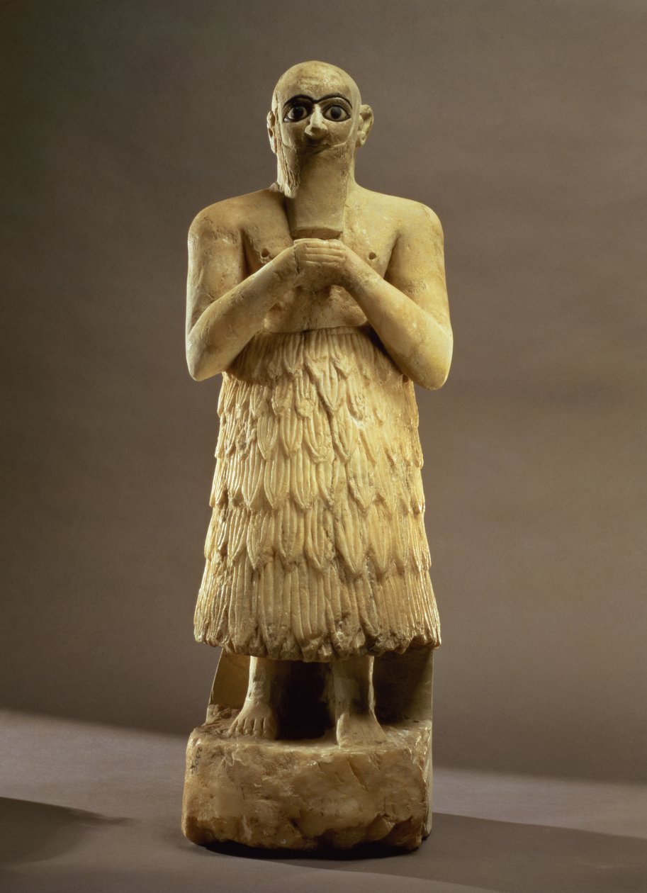 Statuette af embedsmanden eller stewarden Ebih-Il, der tilbeder gudinden Ishtar, fra Mari, Mellem Eufrat, ca. 2500 f.Kr. (gips og lapis lazuli) (for detaljer se 93166) af Unbekannt