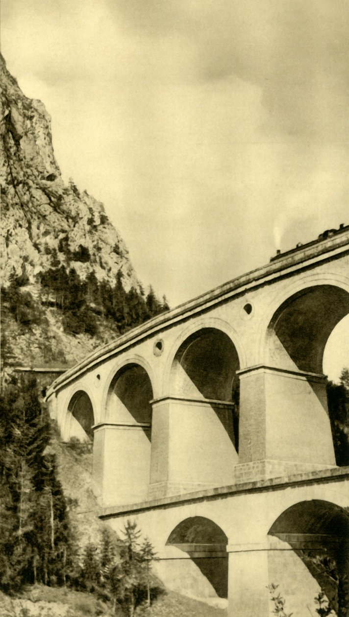 Damplokomotiv på Semmering-jernbanen, Nedre Østrig, c1935. af Unbekannt