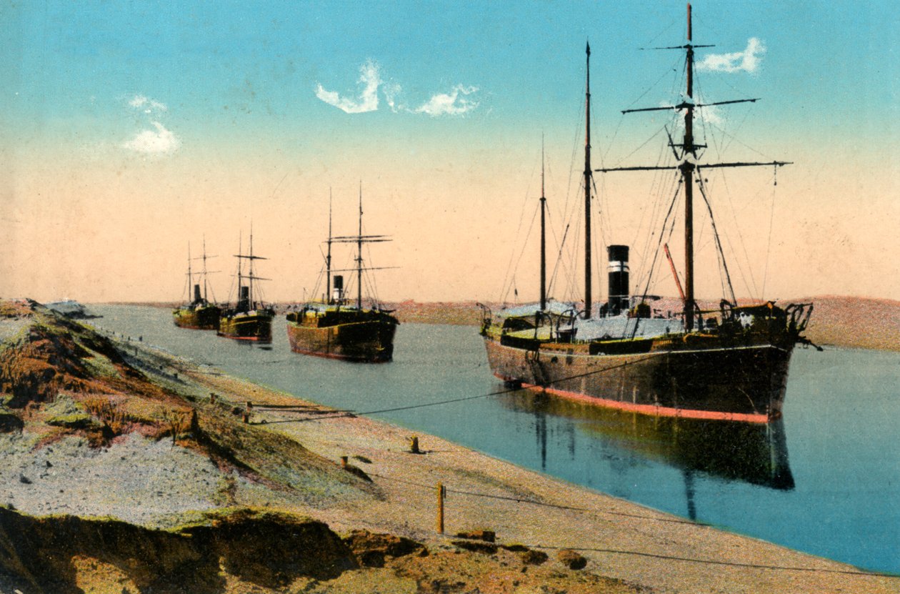 Dampskibe, der passerer gennem Suez-kanalen, Egypten, 20. århundrede af Unbekannt