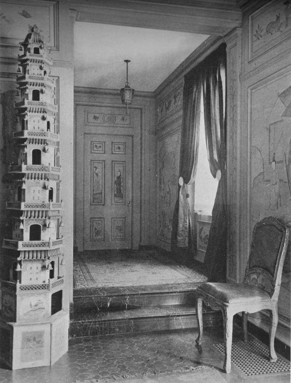 Trin, der fører fra hall til spisestuedør, fru WK Vanderbilts hus, New York City, 1924 af Unbekannt