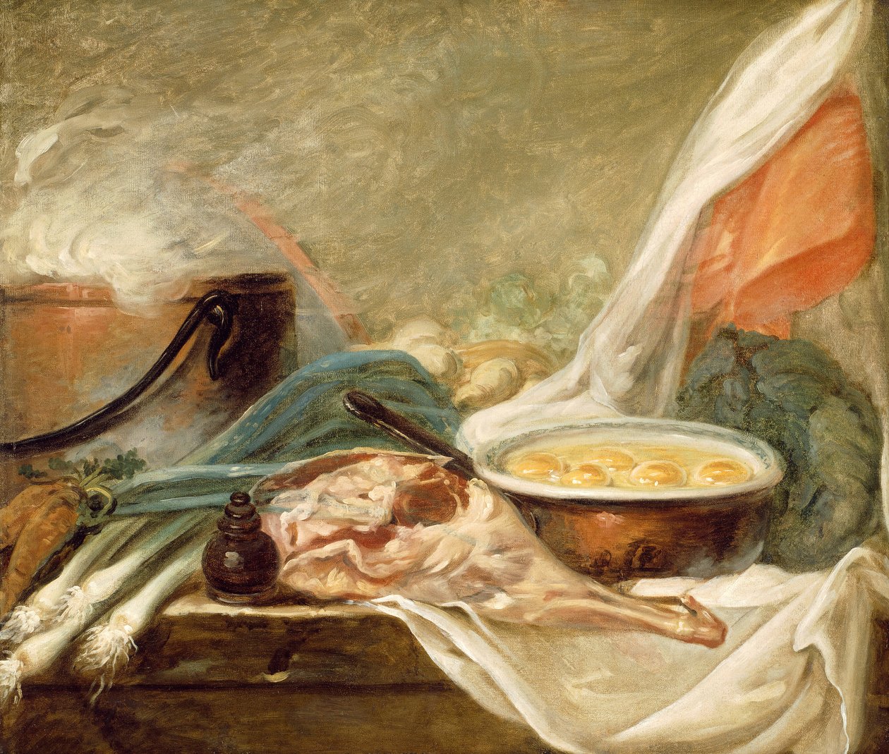 Stilleben med æg og et lammekød, 178090. af Unbekannt