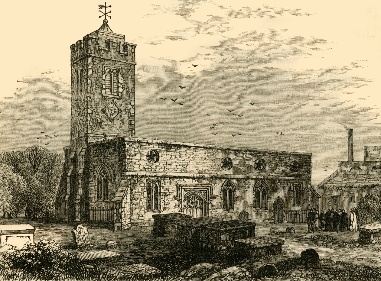 Stoke Newington Church, 1750, c1876. af Unbekannt