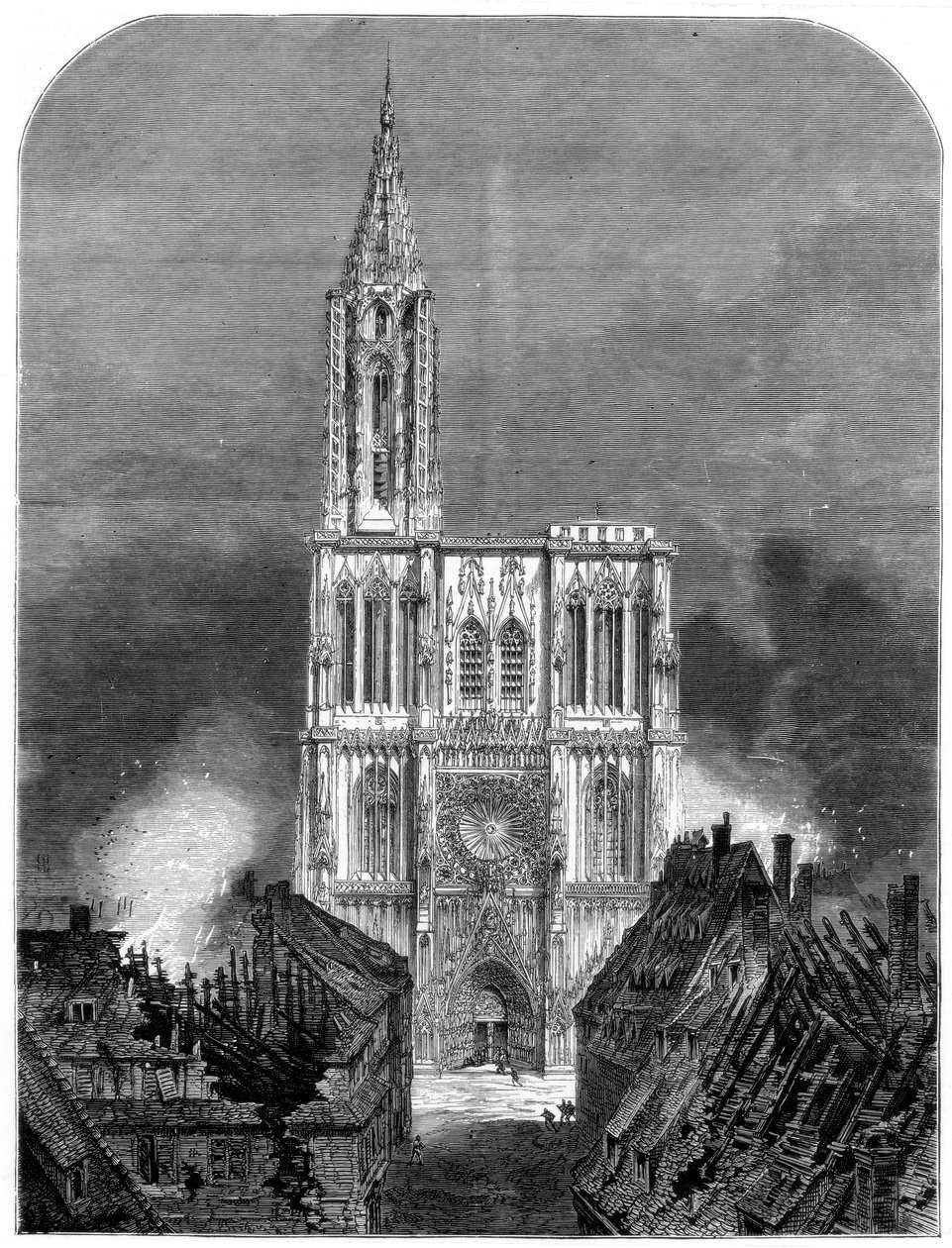 Strasbourg-katedralen under det sidste bombardement af byen, den fransk-preussiske krig, 1870 af Unbekannt