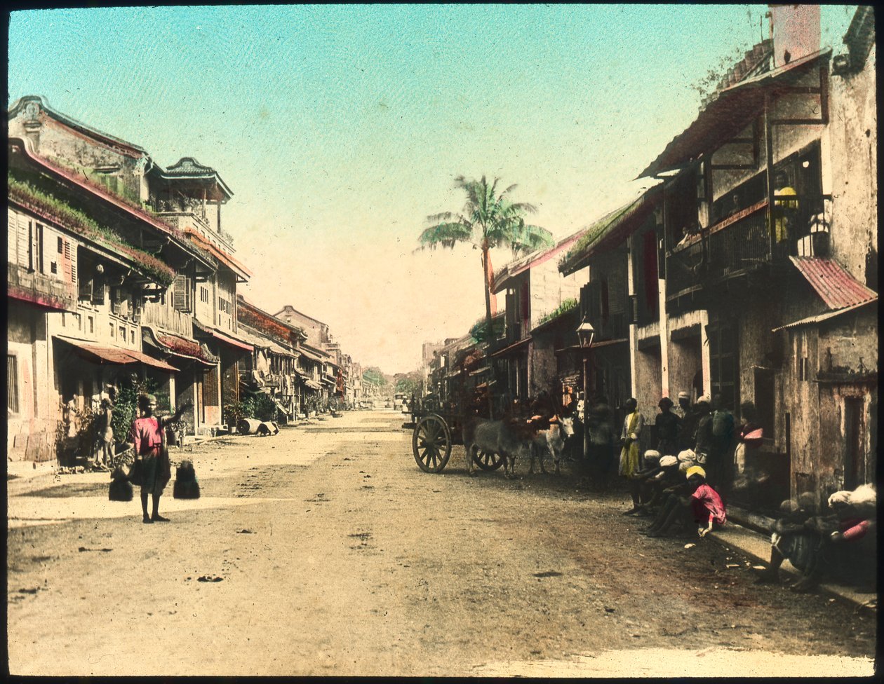 Gade i Rangoon, Burma, slutningen af det 19. eller begyndelsen af det 20. århundrede af Unbekannt