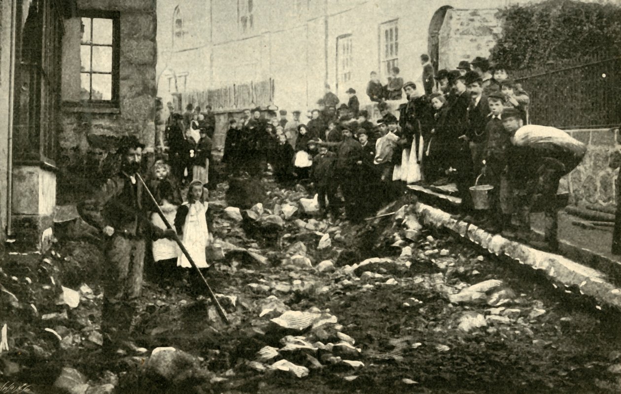 Gade i St. Ives efter et besøg fra en oversvømmelse, 1901. af Unbekannt