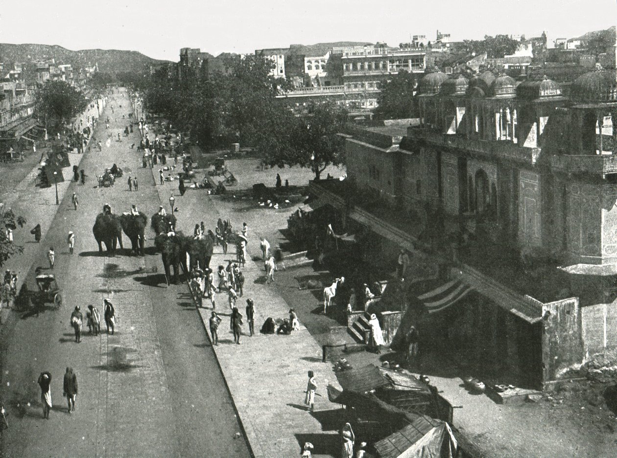 Gadescene i byen Jaipur, Indien, 1895. af Unbekannt