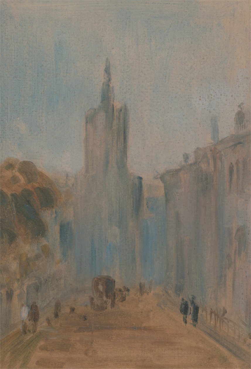 Gade med kirke og figurer, 1822 til 1825. af Unbekannt
