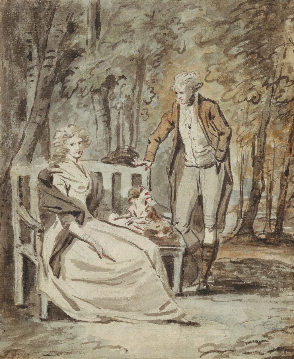 Study for a Portrait: A Lady and a Gentleman in a Park, ca. 1780. af Unbekannt