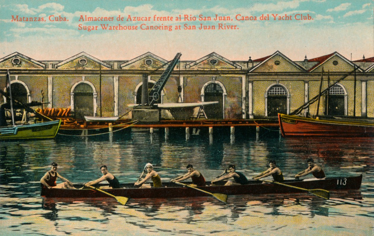 Sugar Warehouse Kanosejlads, San Juan River, Matanzas, Cuba, c1920