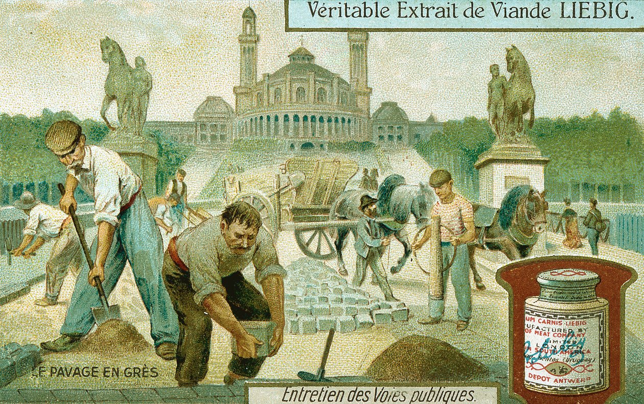 Belægning af en vej med granitsæt, Paris, ca. 1900 af Unbekannt