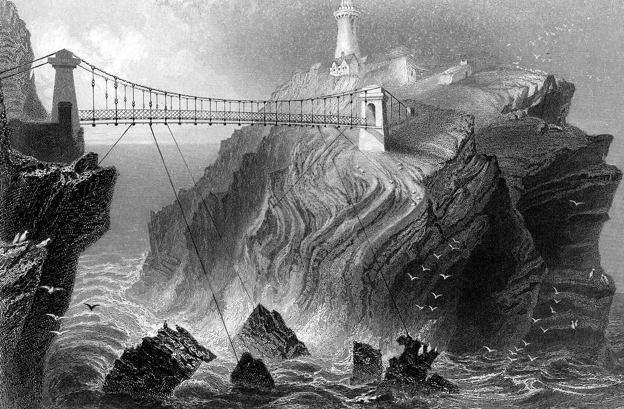 Hængebro til South Stack fyrtårn nær Holyhead, Wales, c1860 af Unbekannt