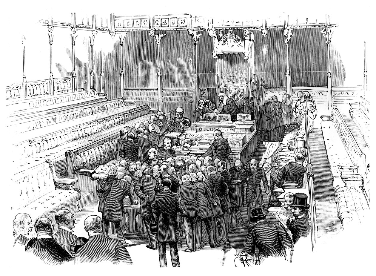 sværger i medlemmer ved House of Commons, Westminster, London, c1905 af Unbekannt