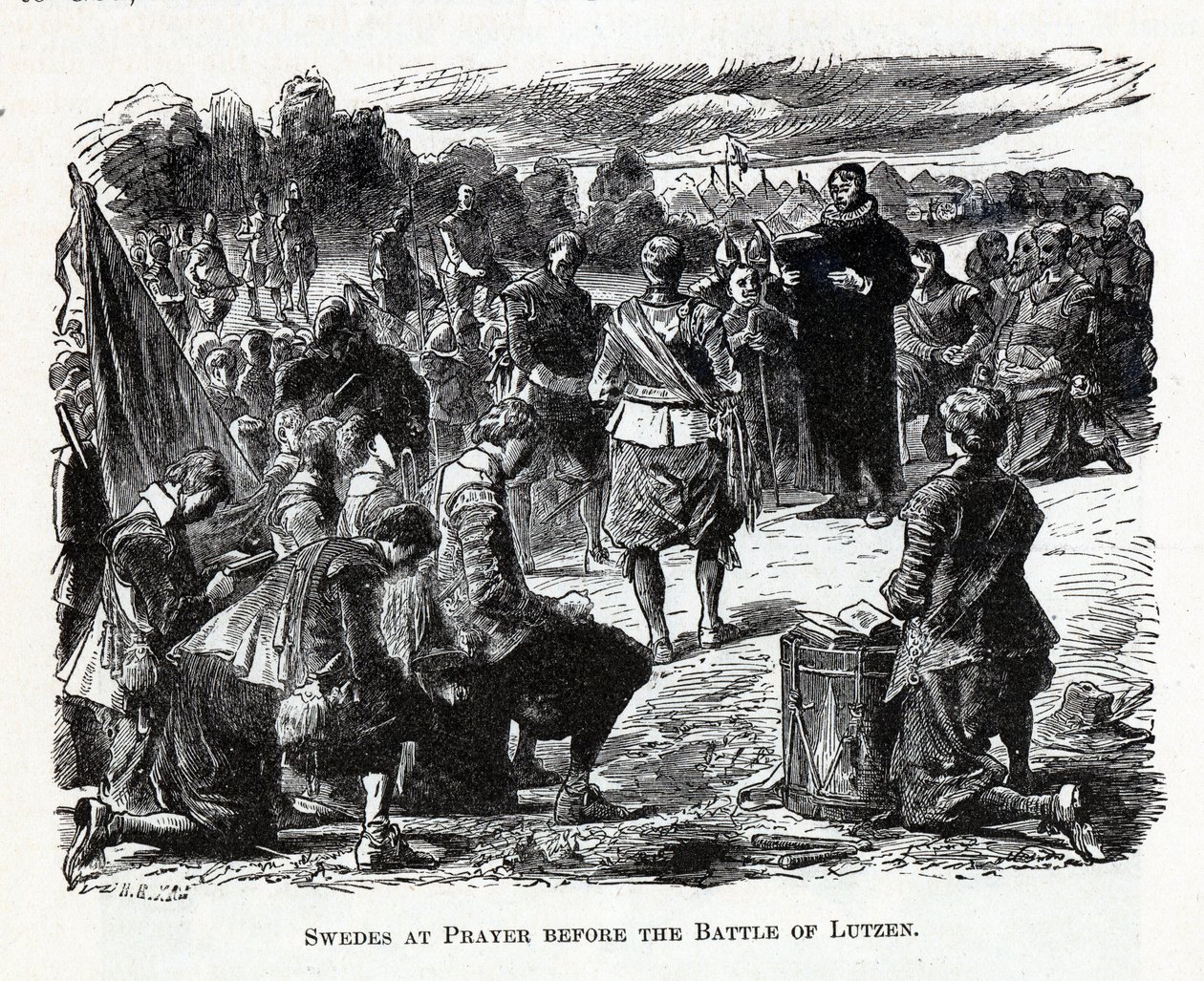 Svenskere ved bøn før slaget ved Lützen, 1882 af Unbekannt