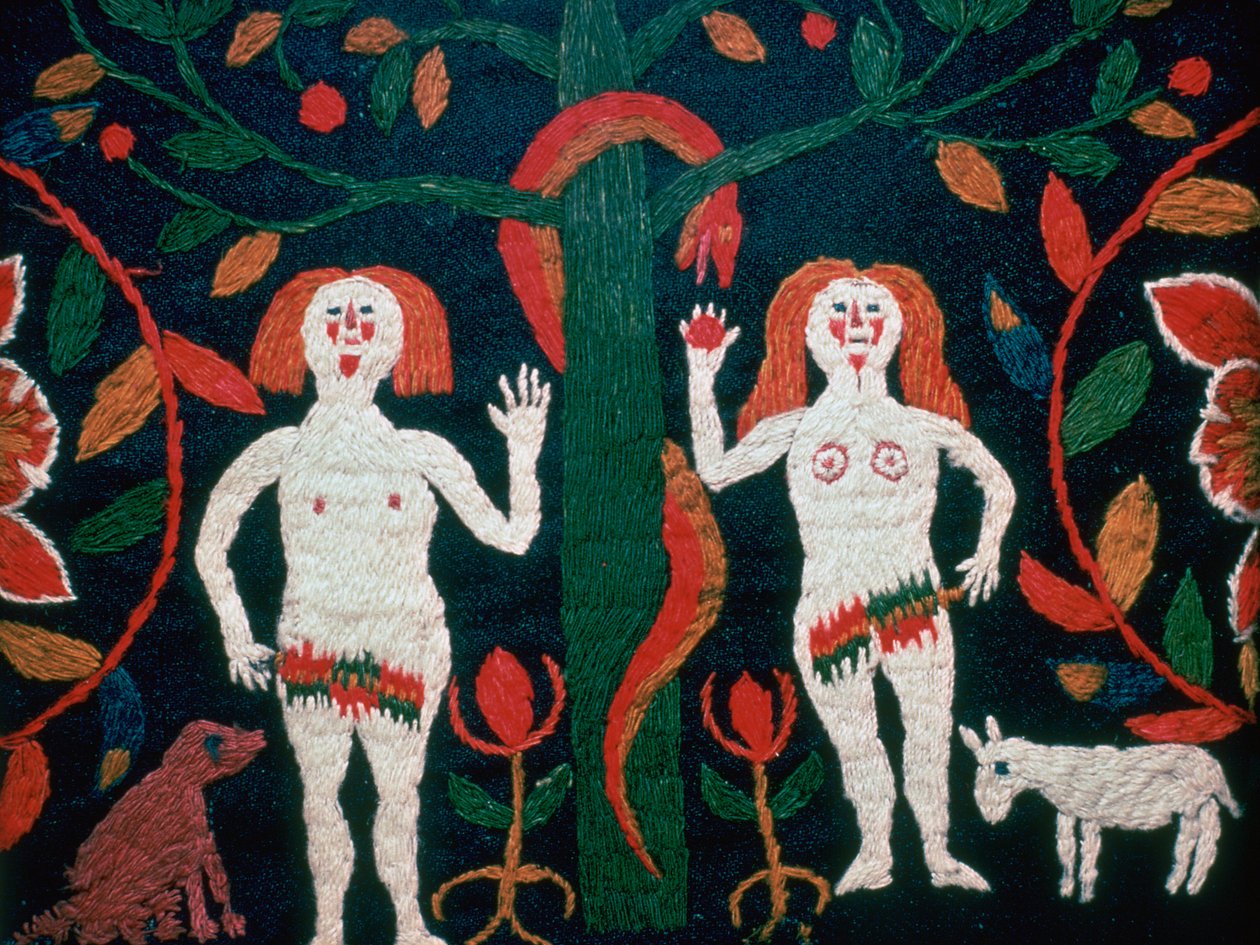 Svensk broderi af Adam, Eva og slangen, 1800-tallet af Unbekannt