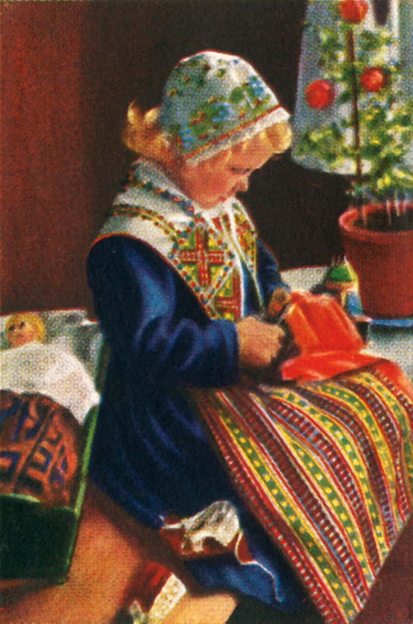 Svensk pige leger med dukker, c1928. af Unbekannt