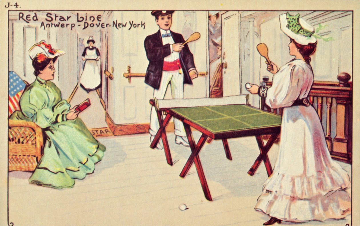 Bordtennis om bord på et Red Star Line-passagerskib, 1907. af Unbekannt
