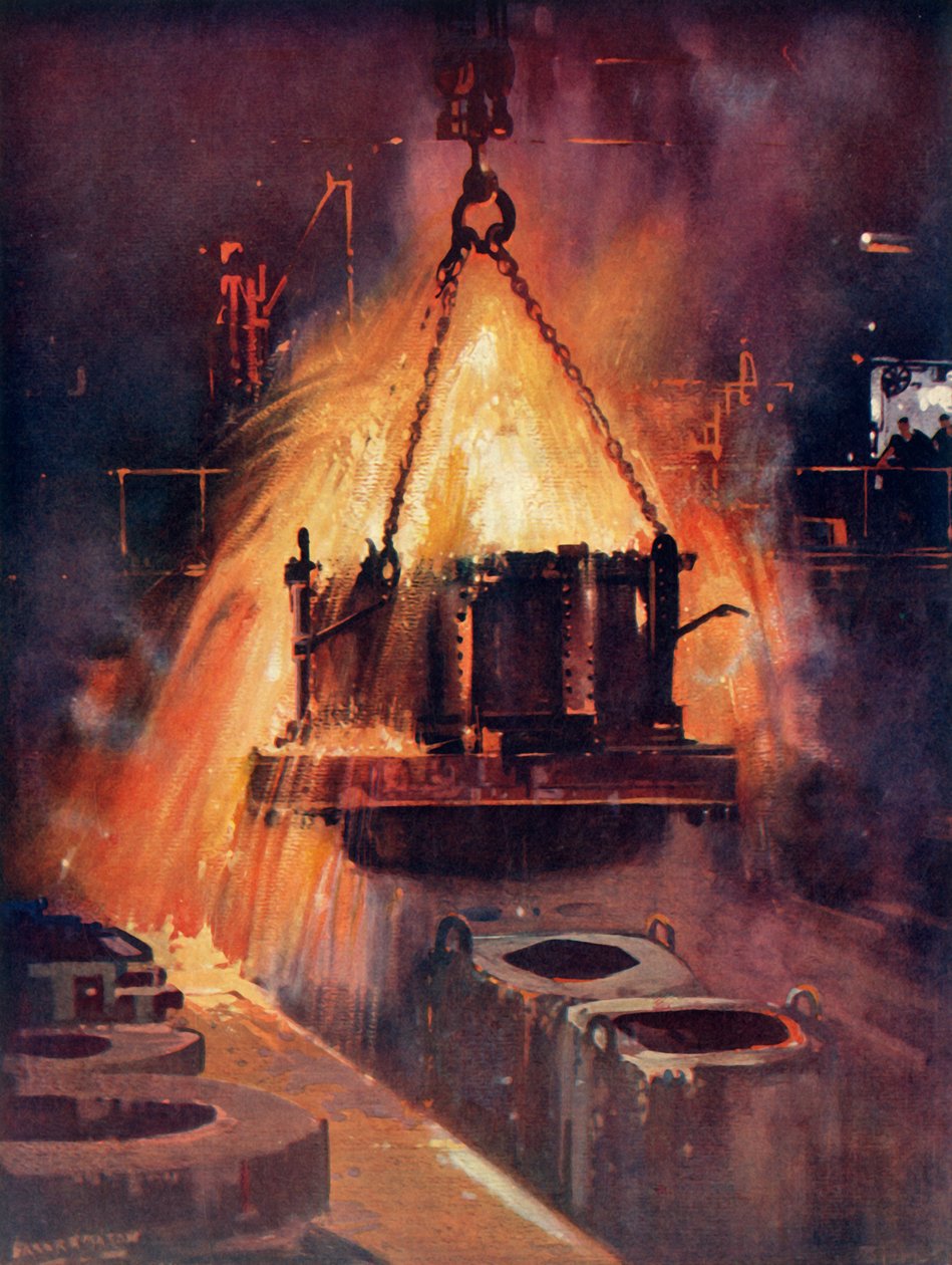 Tapping a Steel Furnace, c1930. af Unbekannt
