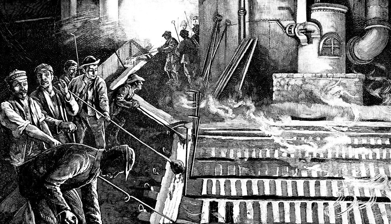 Tapning af en højovn og støbejern til grise, c1900 af Unbekannt