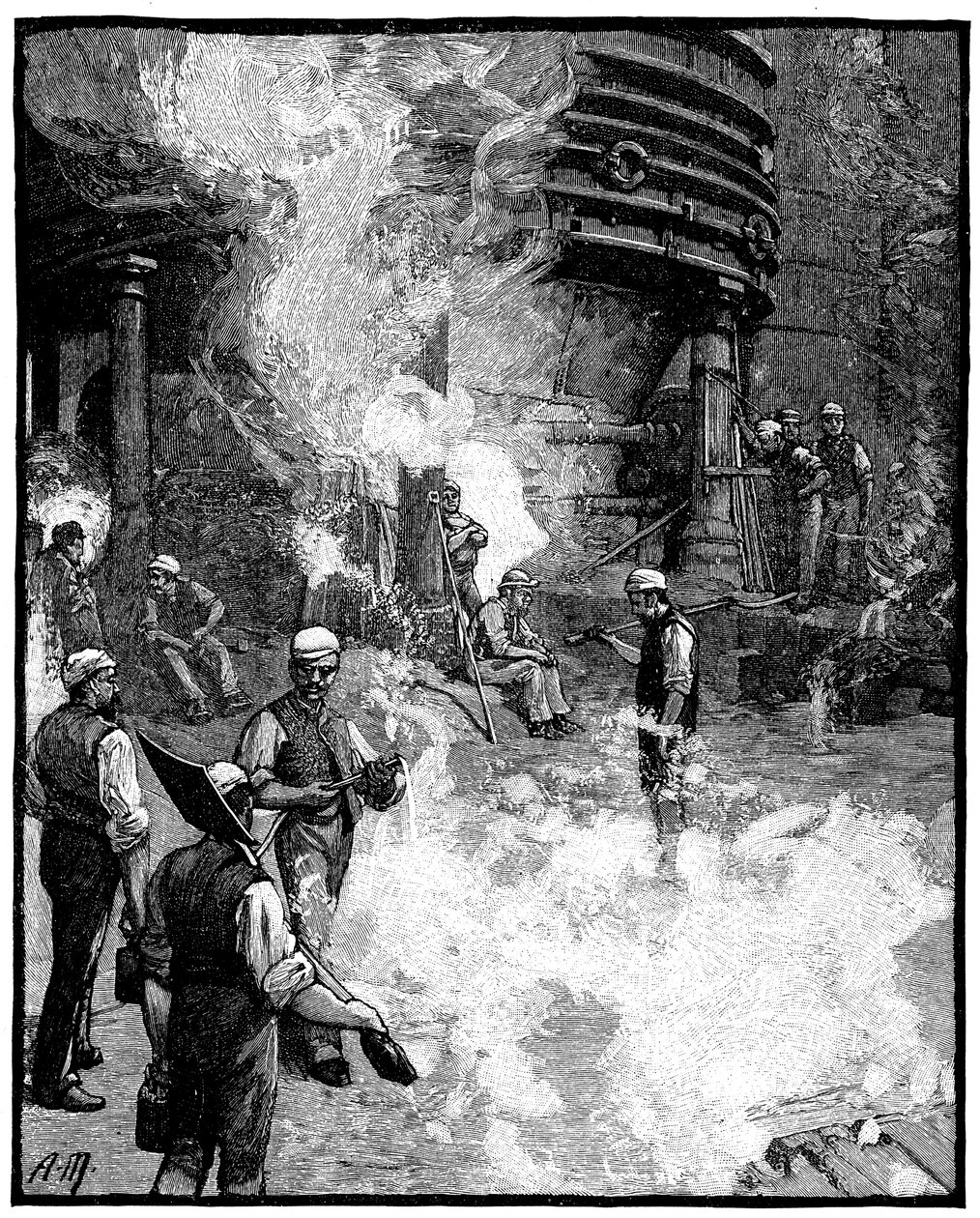 Tapning af højovn og støbejern til grise, Siemens jern- og stålværk, Wales, 1885 af Unbekannt