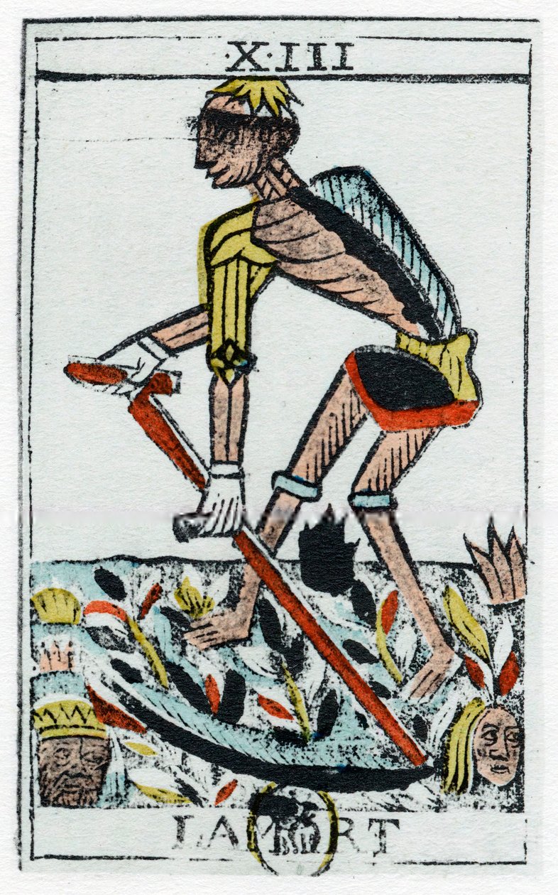 Tarot Card of Death, the grim reaper, Noblet tarot, 1600-tallet. af Unbekannt