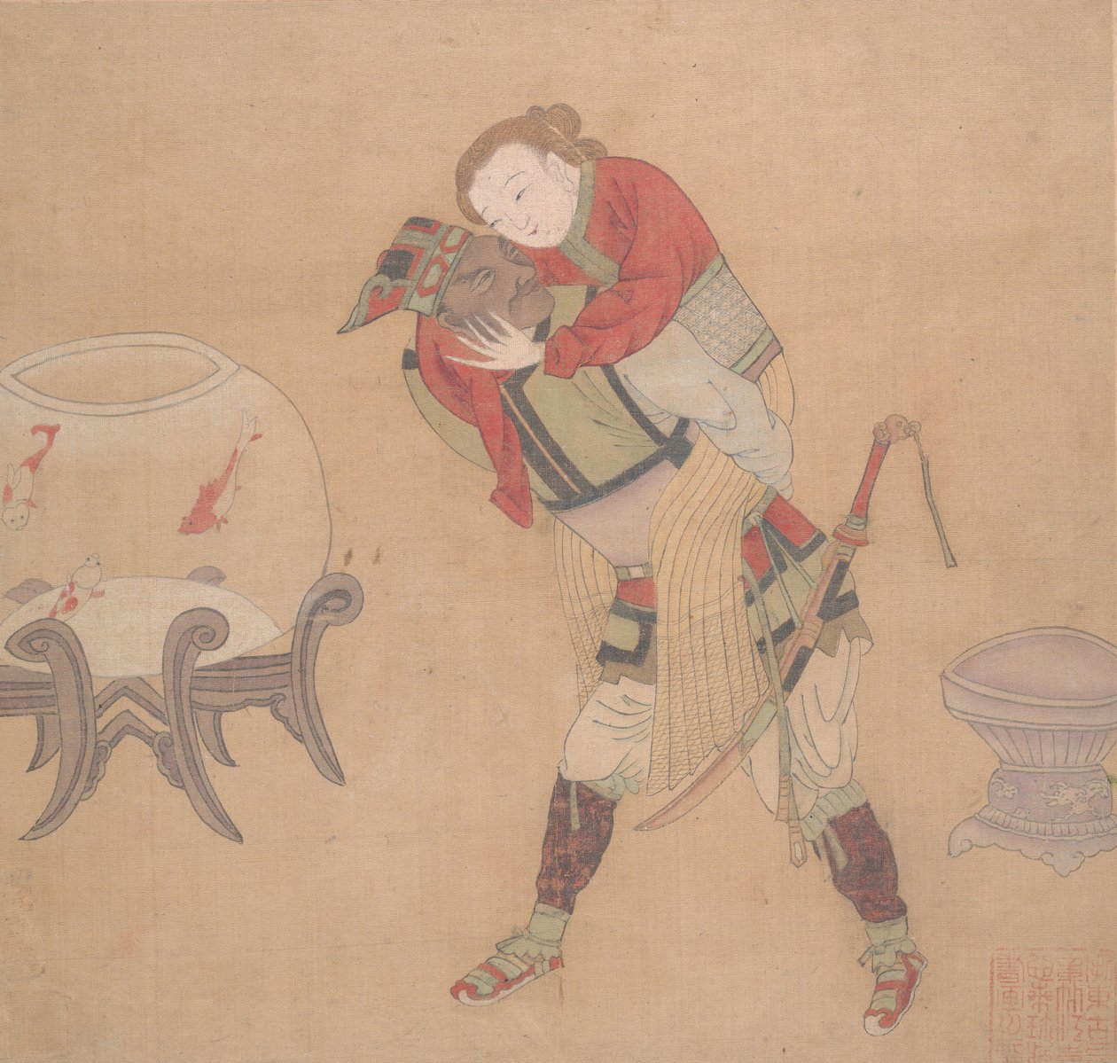 Tartarofficer, der bærer blond dame, 1800-tallet. af Unbekannt