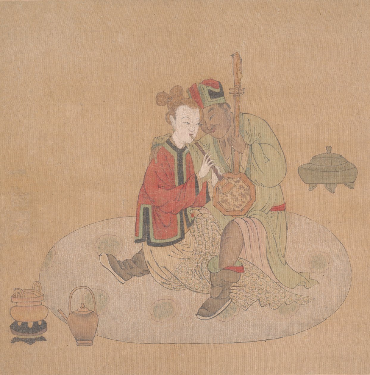 Tartarofficer med blond dame, der spiller på musikinstrumenter, 1800-tallet. af Unbekannt