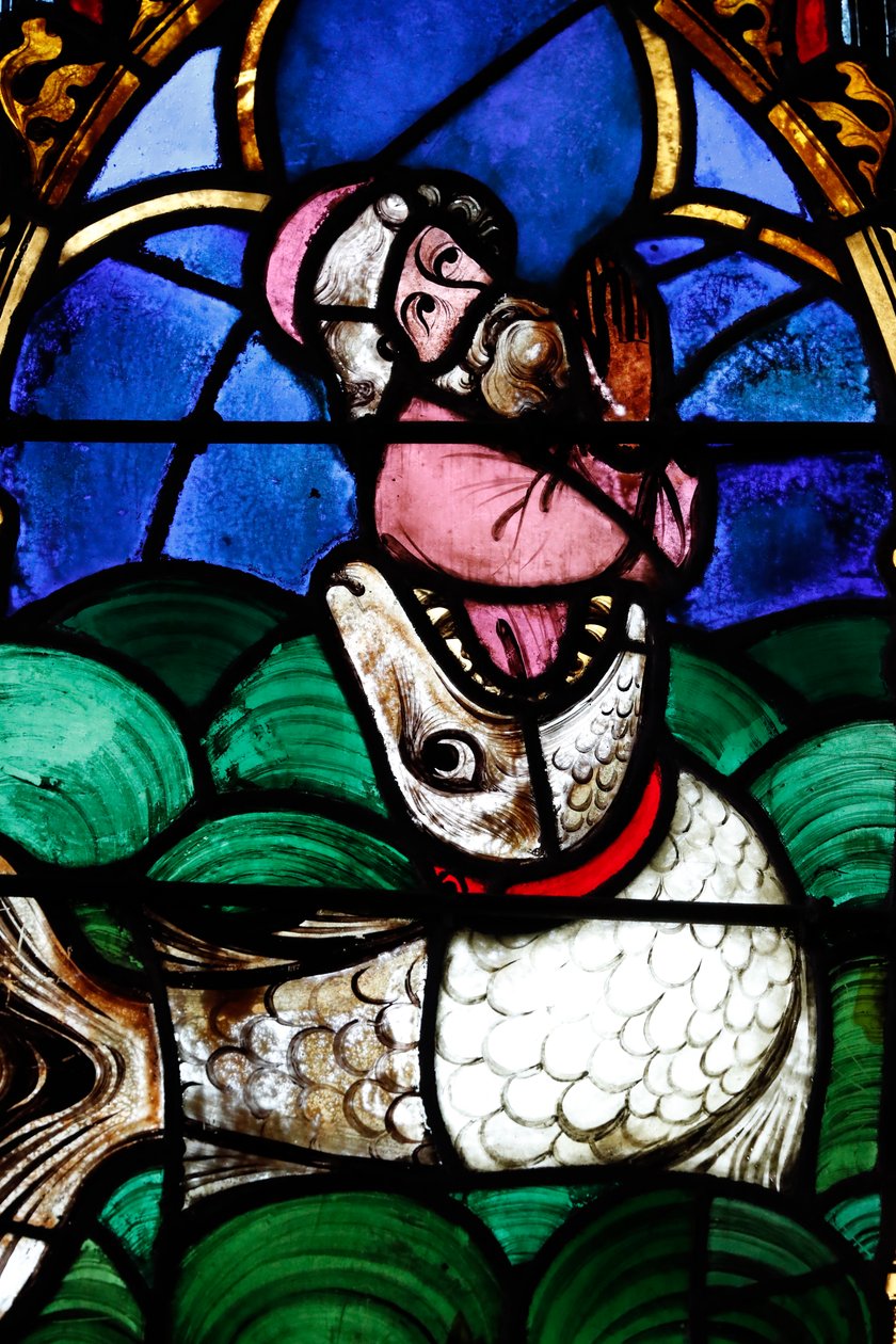 Temple Saint-ƒtienne calvinistkirke, Glasmosaikvindue, Jonah (Jonas) og hvalen, Strasbourg, Frankrig. af Unbekannt