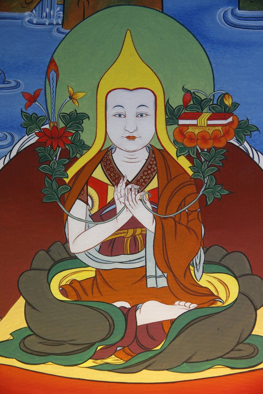 Tempel for de tusinde Buddhaer Dashang Kagyu Ling menighed Maleri Munk beder, La Boulaye, Frankrig af Unbekannt