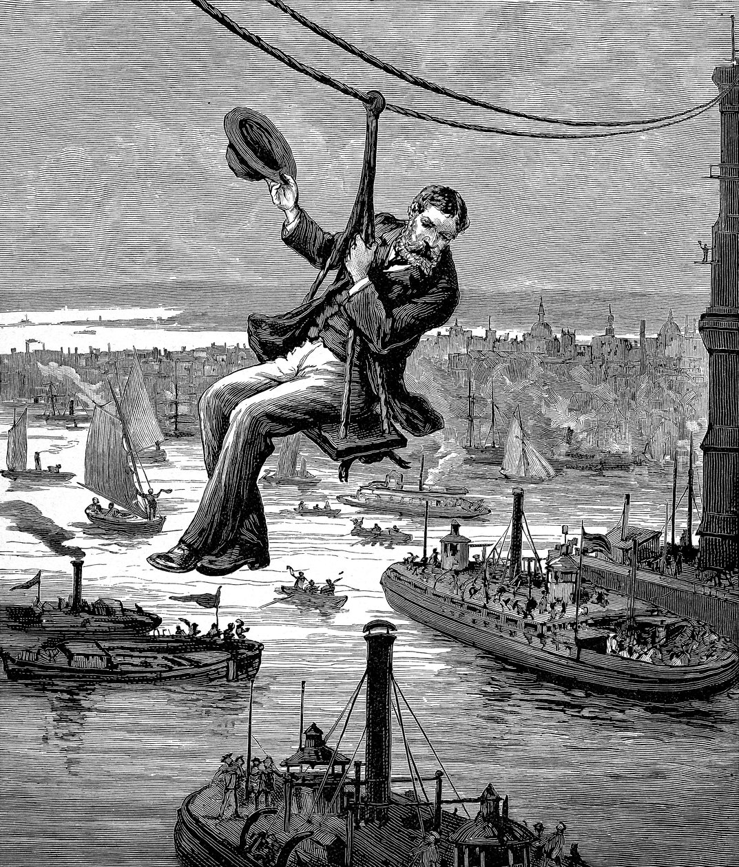 Test af kablerne på Brooklyn Bridge, c1900 af Unbekannt