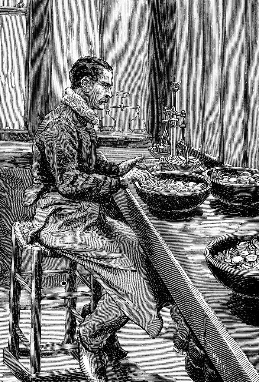 Test af vægten af guldstykker, Paris mønt, 1892 af Unbekannt