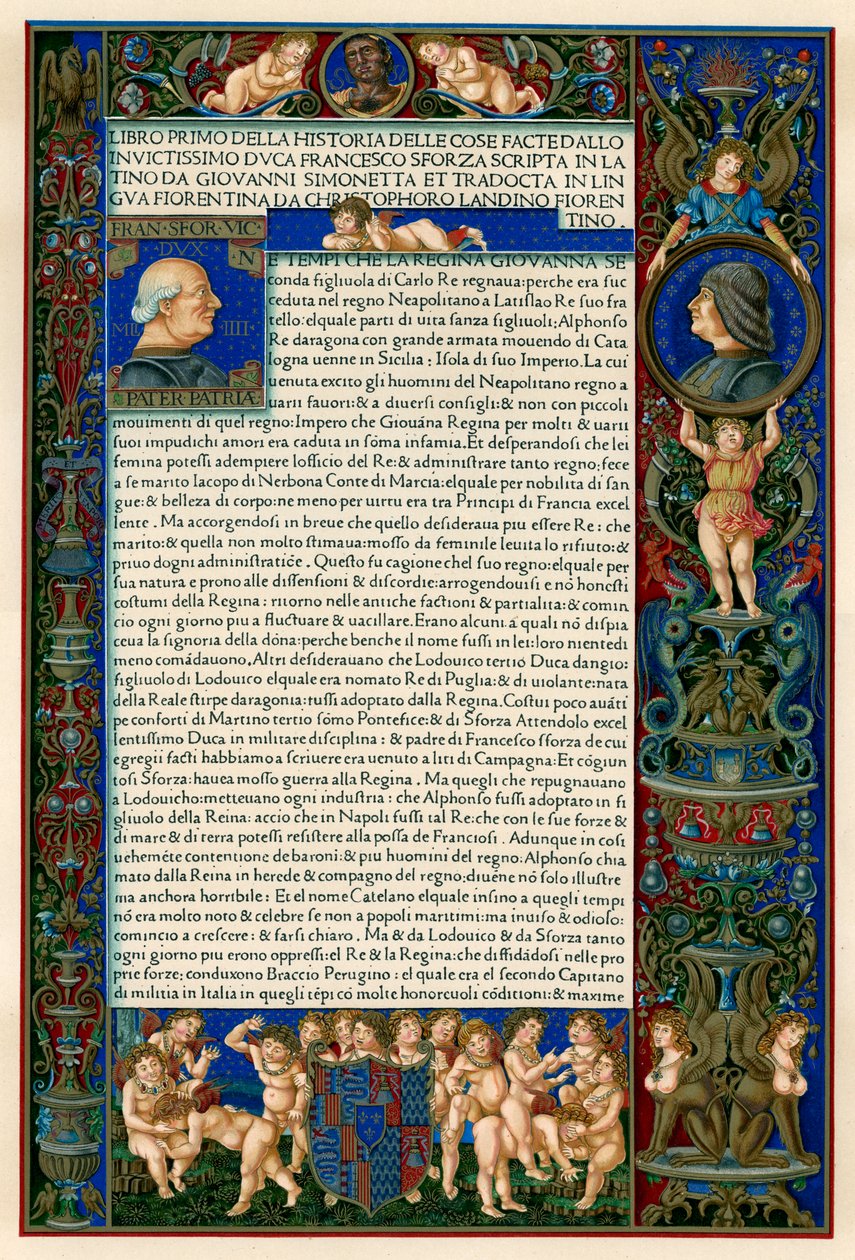 Tekstside med portrætter af Francesco Sforza, 1490 af Unbekannt
